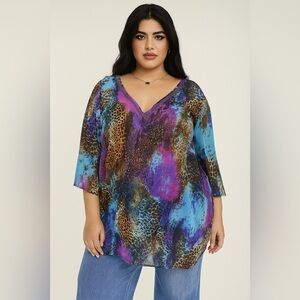 Mushka by Sienna Rose Blouse 1X Sheer Animal Print Boho Chic Indie Vintage Y2K